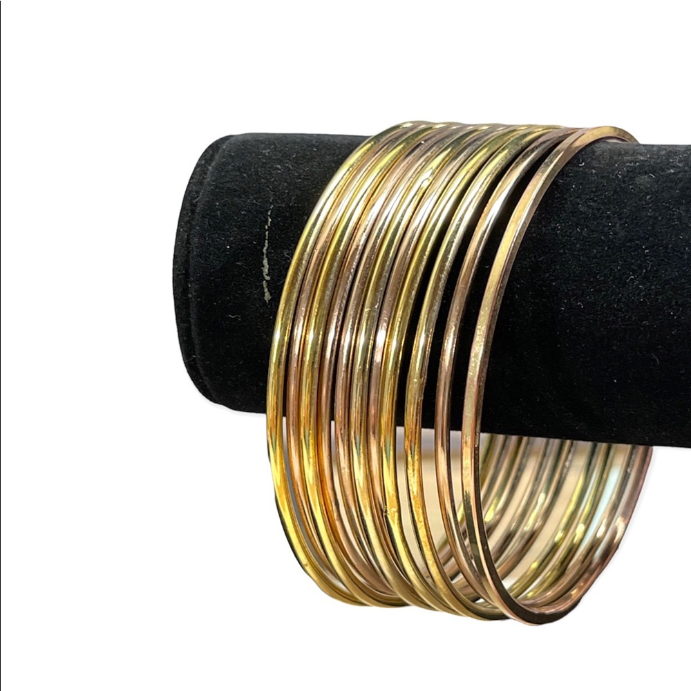 Mixed Gold and Rose gold tone metal bangle bracelets
